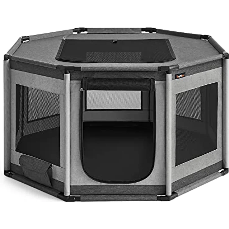 Feandrea Welpenauslauf Oxford-Gewebe, achteckiger Welpenlaufstall L, 112 x 112 x 62 cm, PVC-Rahmen, atmungsaktives Netz, Tasche, Taubengrau-schiefergrau – Bild 1