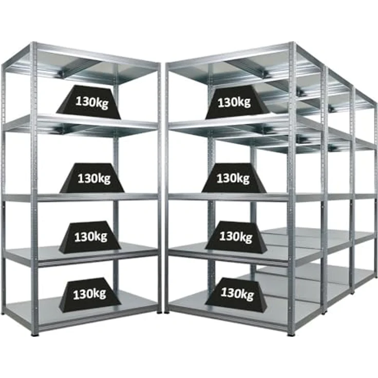 Proregal Mega Deal Steel Eagle, Metallregal mit 5 verstellbaren Böden, Traglast 130 kg pro Boden, H 180 x B 100 x T 60 cm, verzinkt – Bild 1
