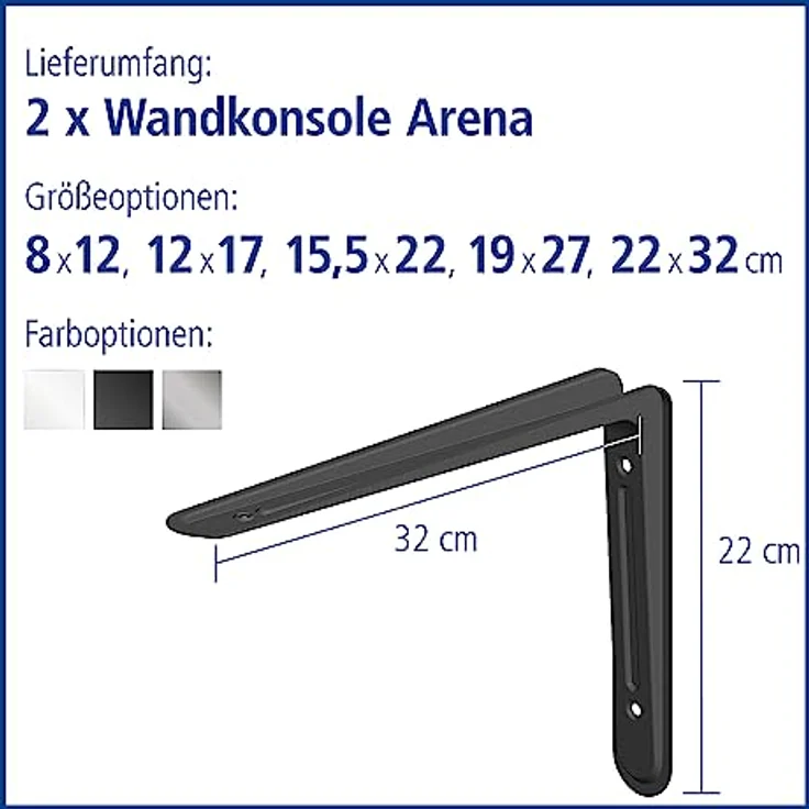 Element System 18133-00159 Regalkonsole Arena-Regalträger - 5 Größen - 3 Farben - 2 Stück-schwarz -220 x 320 mm, 220x320 mm – Bild 3