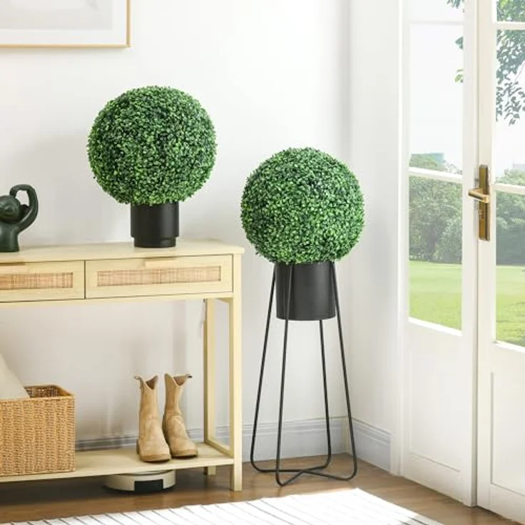 HOMCOM Buchsbaumkugel 2er Set, Künstliche Pflanzen, Zimmerpflanze mit UV-Schutz, Pflanze Deko, Kunstbaum für Indoor, Outdoor – Bild 2