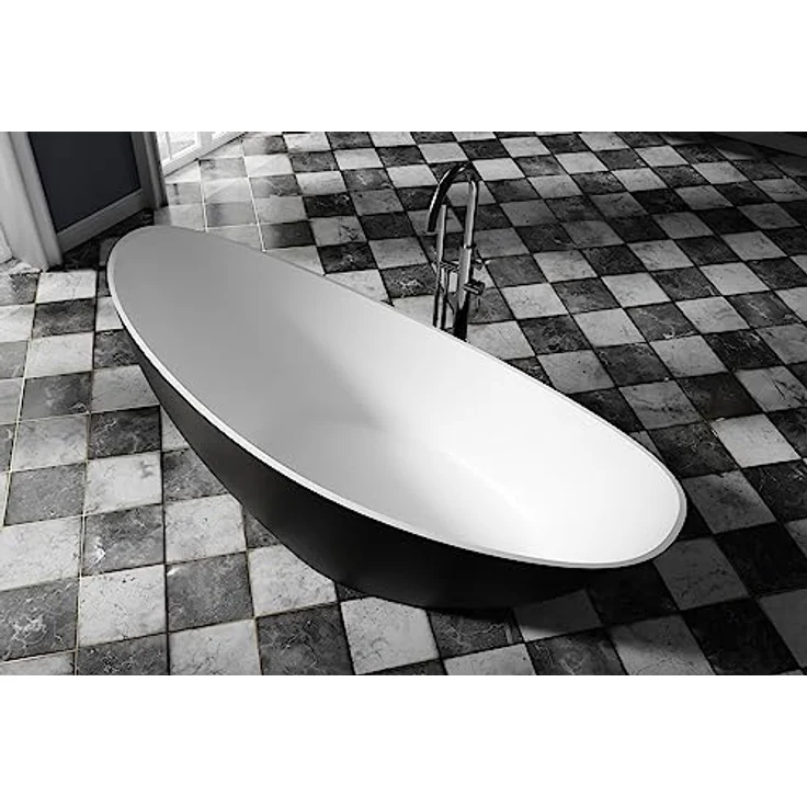 BERNSTEIN Freistehende Badewanne Vice 2.0 aus Sanitäracryl in Schwarz/Weiß matt - Doppelwandige Konstruktion, 183,5 x 78,5 x 76,9 cm, 5 Jahre Garantie – Bild 2