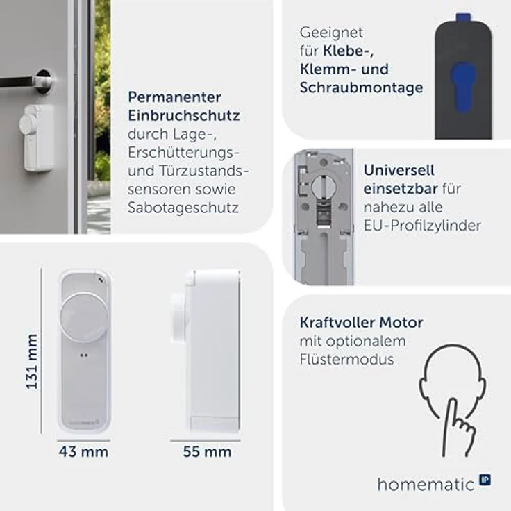 Homematic IP Türschlossantrieb – pro, weiß-silber, Smart Lock mit permanenter Türüberwachung, App-Steuerung, Alexa & Google Home, 162822A0 – Bild 3