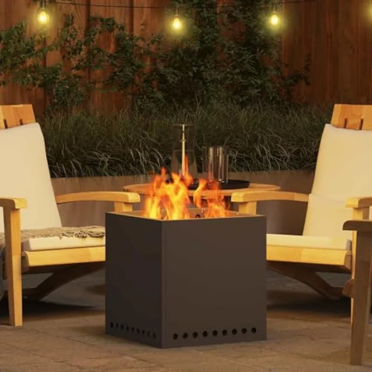 vidaXL Rauchfreier Feuerkorb, quadratisch, 48 x 48 x 50 cm, Stahl, tragbare Heizlösung für Garten und Terrasse, matte Oberfläche, effiziente Wärme – Bild 2