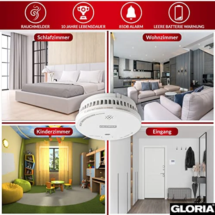 GLORIA R-1 Rauchwarnmelder mit 3 Jahren Garantie und wechselbarer 9V Block Batterie – Bild 5
