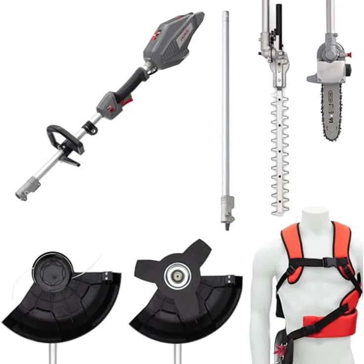 IKRA 36V Akku Multitool IB-MT 36, 4in1: Freischneider, Rasentrimmer, Heckenschere & Hochentaster mit umfangreichem Zubehör, kompatibel mit Bosch, geräuscharm & leistungsstark