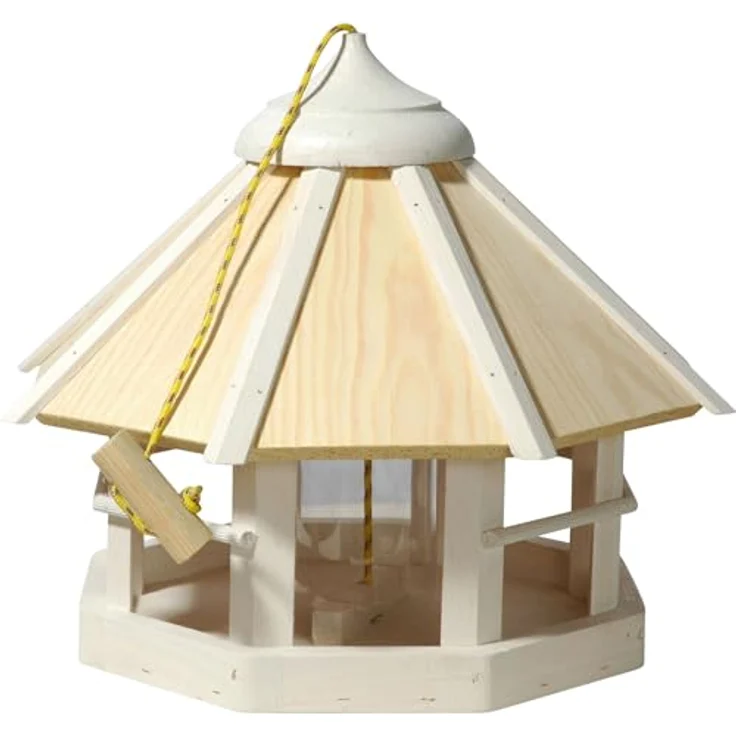 dobar Vogelhaus Schneeflocke 8-Eck hängend mit Futtersilo - Vogelfutterhaus aus Holz 40 x 40 x 33 cm - Weiß – Bild 1