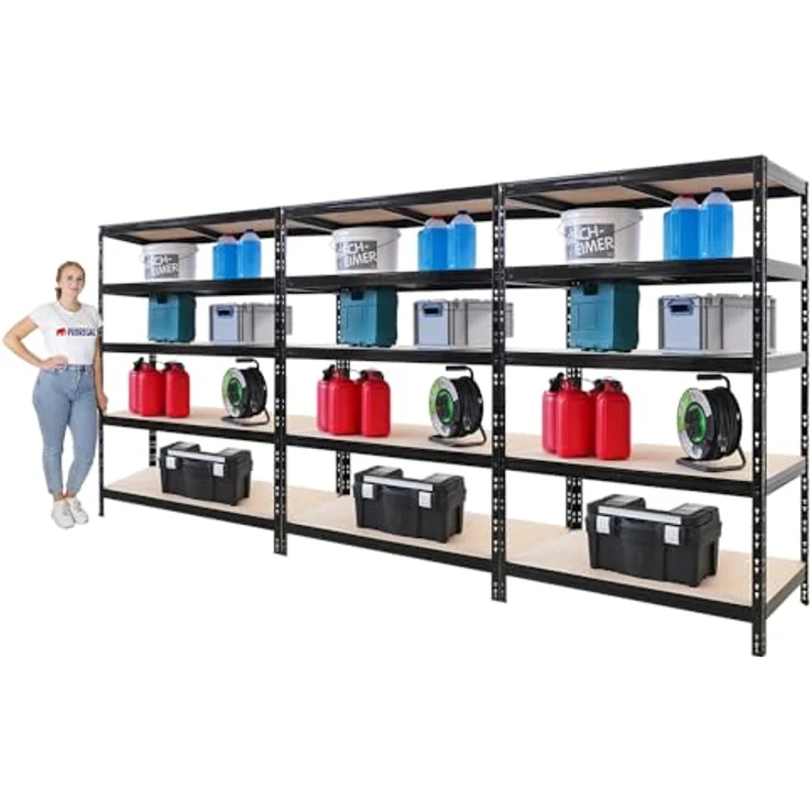 Proregal Schwerlastregal Mega Deal Tiger, 180 x 120 x 60 cm, Traglast 265 kg pro Boden, 5 Fachböden, schwarz, Steckmontage – Bild 3