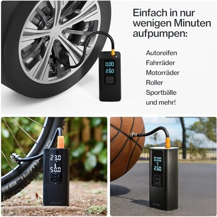 STATIK TireHero Tragbarer Luftkompressor – 150 PSI, Elektrische Luftpumpe für Reifen, Bälle, Fahrräder, Paddleboards, mit integrierter Taschenlampe und Notfall-Ladefunktion – Bild 4
