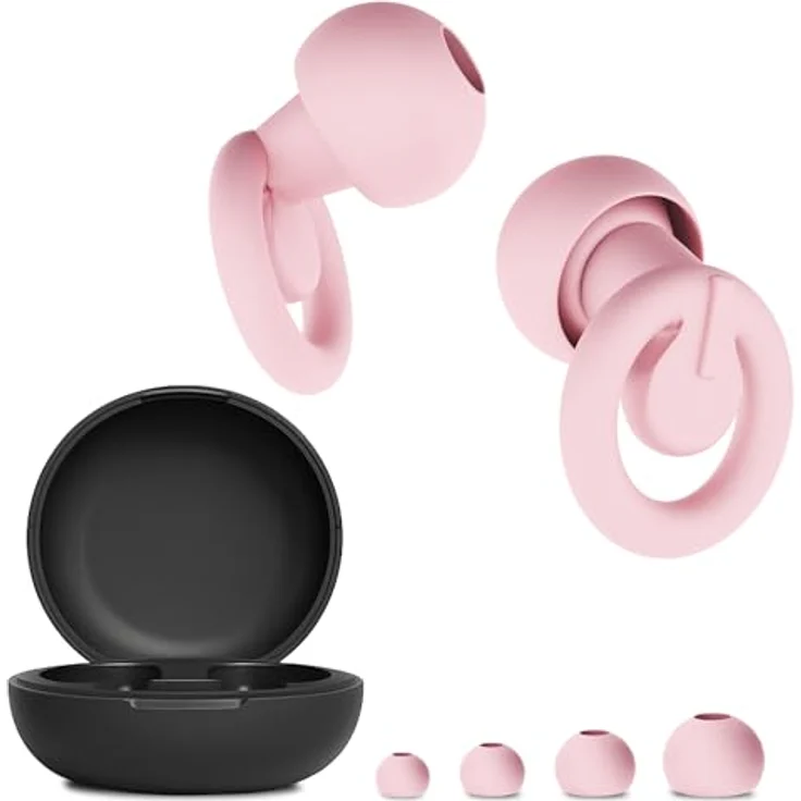 CUXCES Noise Cancelling Ohrstöpsel, Gehörschutz für Konzerte & Schlafen, reduziert Lärm um 21 dB, wiederverwendbar, 4 Größen, Rosa – Bild 1