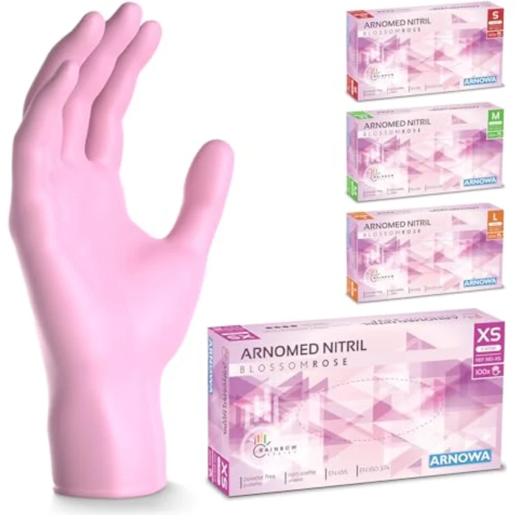 ARNOMED Einweghandschuhe Rosa, 500 Stück Nitril Einmalhandschuhe XS, puderfrei, latexfrei, für Medizin & Kosmetik – Bild 1