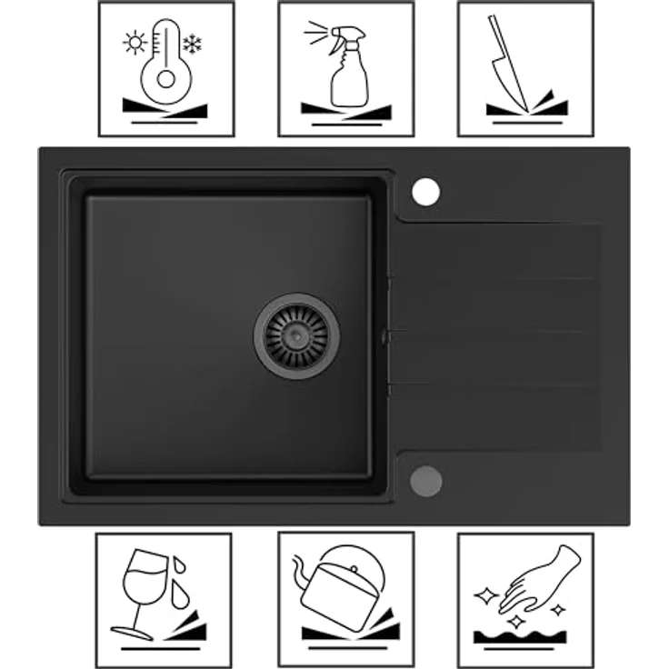 QUADRON PETER 111 Spülbecken 1-Becken Granitspüle, 78 x 50 x 20 cm, Soft Taupe, inkl. Siphon und integrierter Abtropffläche – Bild 11