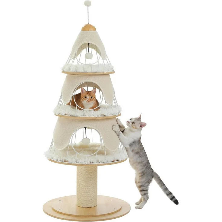 PurpurRain Kratzbaum Weihnachtsbaum mit Metal und 3 Höhlen, 130 cm, 60L x 60B x 130H cm, lila
