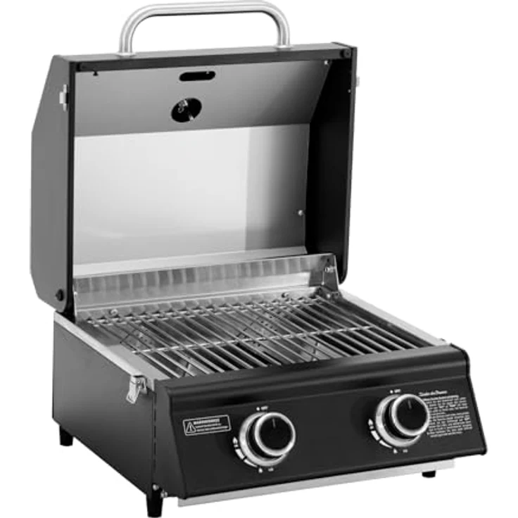 TAINO PLATINUM COMPACT DARK Tischgrill 2 Brenner Gasgrill Kompakt Camping Mini Grill Tragbar BBQ, 2 Hauptbrenner aus Edelstahl, Temperaturanzeige, Edelstahl Grillrost – Bild 2