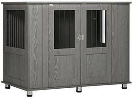 PawHut Hundekäfig für Zuhause, Haustierkäfig, Hundehütte Indoor mit Schloss, Magnettür, Hundehaus mit Fenster, Hundebox für extra große Hunde, Grau, 116 x 60 x 87 cm