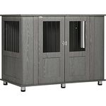 PawHut Hundekäfig für Zuhause, Haustierkäfig, Hundehütte Indoor mit Schloss, Magnettür, Hundehaus mit Fenster, Hundebox für extra große Hunde, Grau, 116 x 60 x 87 cm