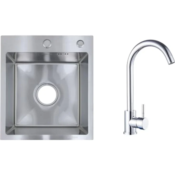 Faizee Home Future Serie Edelstahlspüle Silber, Einbauspüle 30/40/50x45x22 cm mit Spülkorb, Seifenspender und Siphon, optionale Armatur – Bild 1