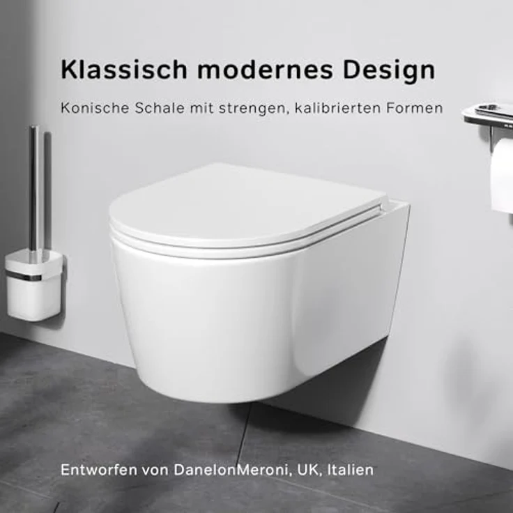 Spülrandloses Hänge-WC mit SoftClose-Deckel - Wand-WC Spülrandlos FlashClean aus Keramik, Hängetoilette ohne Spülrand, WC-Sitz mit Absenkautomatik, Toilette für Gäste-WC, AM.PM Func CFA1700SC, Weiß – Bild 2