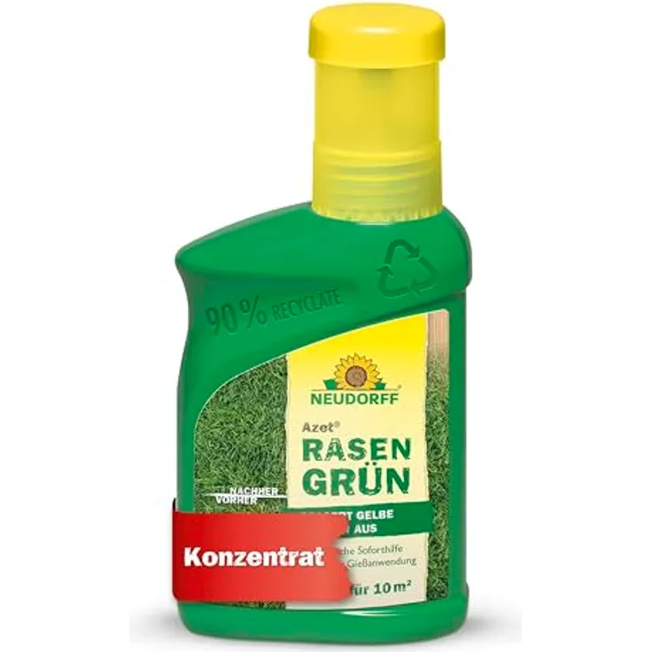 Neudorff Azet Rasengrün, Rasendünger zur schnellen Auffrischung gelblich verfärbter Stellen im Rasen, 250 ml