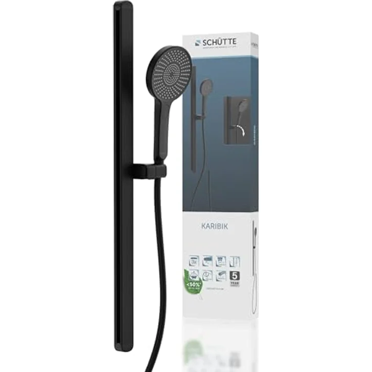 Schütte Stangenbrause-Set KARIBIK, 78,5 cm, 3 Strahlarten, höhenverstellbar, Antikalk-Beschichtung, wassersparend, schwarz matt – Bild 1