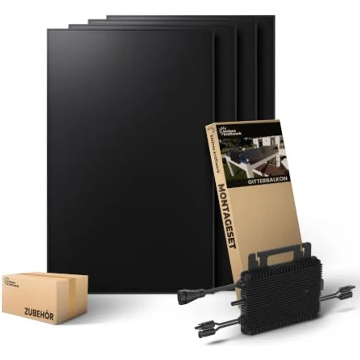 Kleines Kraftwerk Quattro (BC) 1920 W Balkonkraftwerk, 4 x 480 W Monokristallin Solarmodule, Komplettset mit Hoymiles HMS-800-2WB Wechselrichter, inklusive Stromanschluss- und Solarverlängerungskabel