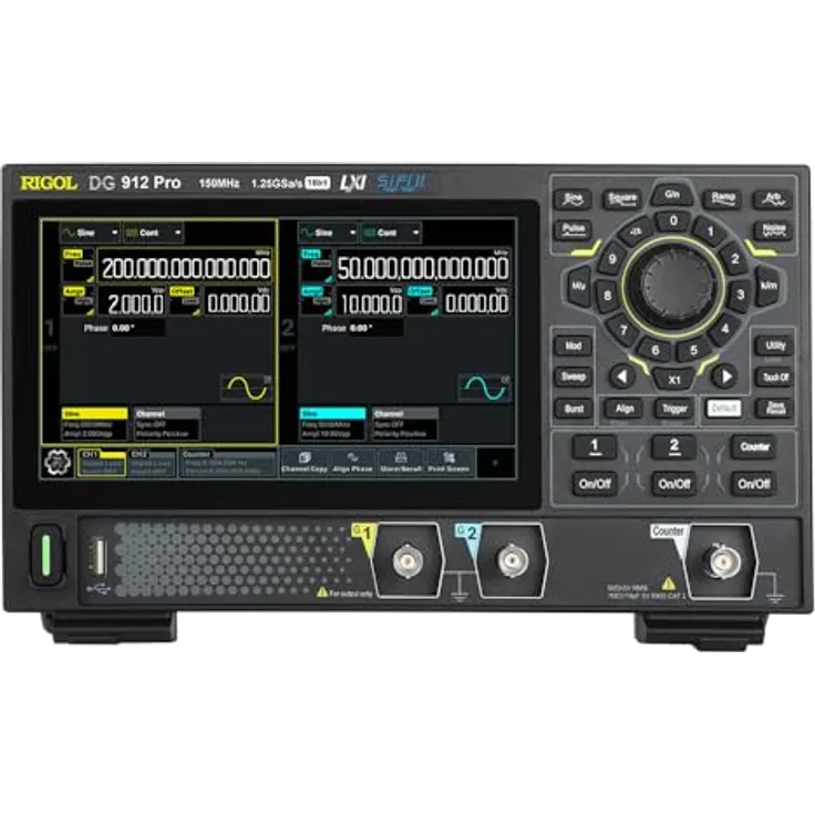 Rigol DG912 Pro Funktions-/Arbiträrwellenformgenerator, tragbar, 150MHz, 1,25Gsa/s, 16 Bit, 2 Ausgangskanäle, unterstützt mobile Stromversorgung