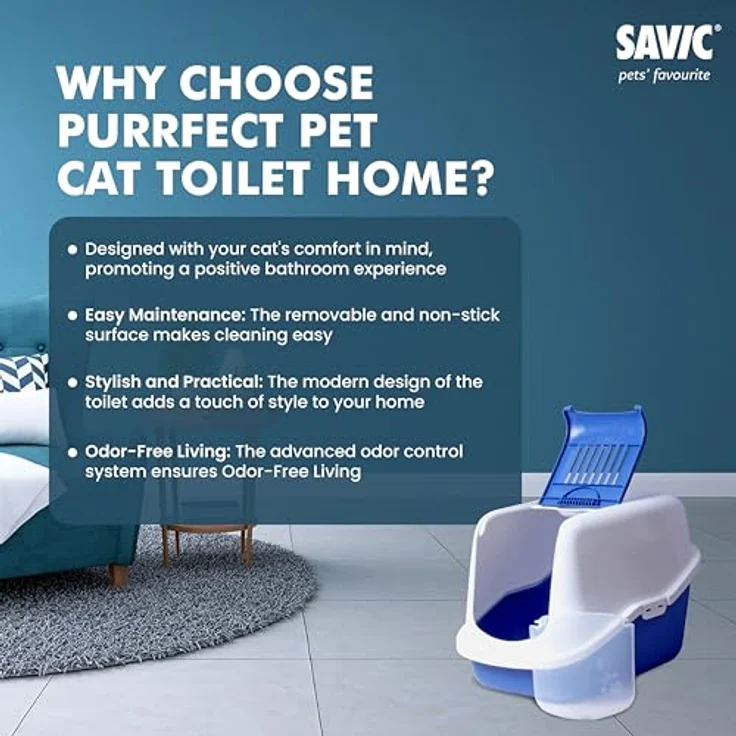 Savic Katzentoilette Nestor blau, mit aufklappbarer Front und Aktivkohle-Filter – Bild 6