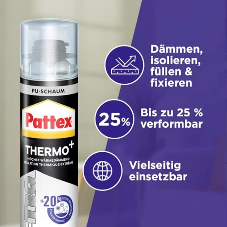 Pattex White Line Pistolenschaum, reinweißer PU Schaum zum Füllen, Dämmen, Ausschäumen und Isolieren, Montageschaum mit hoher Wärme- und Schalldämmung, 1x750ml Dose – Bild 3