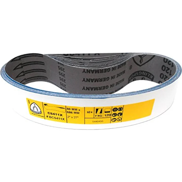 Klingspor CS411X Zirkonkorund Schleifband – 50 x 686 mm – Körnung P120 – 10 Stück – für Edelstahl, Stahl und Hartholz – hochreißfeste Gewebeunterlage für Handbandschleifer – Bild 2