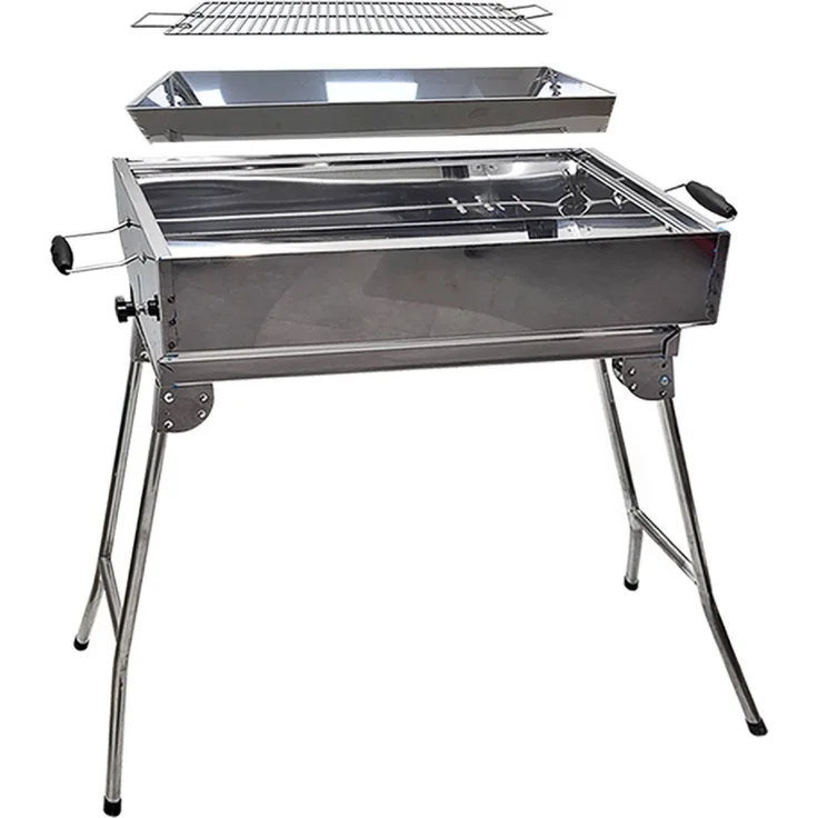 Grillpeter Holzkohlegrill Mangal Kairat Schaschlikgrill Edelstahl rostfrei Grill mit Grillrost, Hohe Qualität, verchromter Grillrost, seitliche Griffe, 61 x 30 x 76,5 cm, Edelstahl