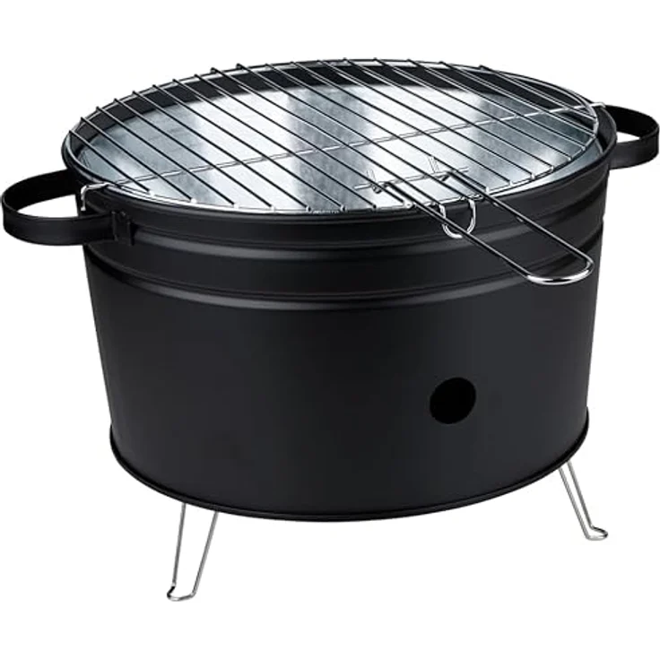 alpina Tisch-Holzkohlegrill, kompakter Grill für Garten und Balkon, Edelstahl Grillplatte ⌀ 32 cm, tragbarer Kohlegrill, Schwarz