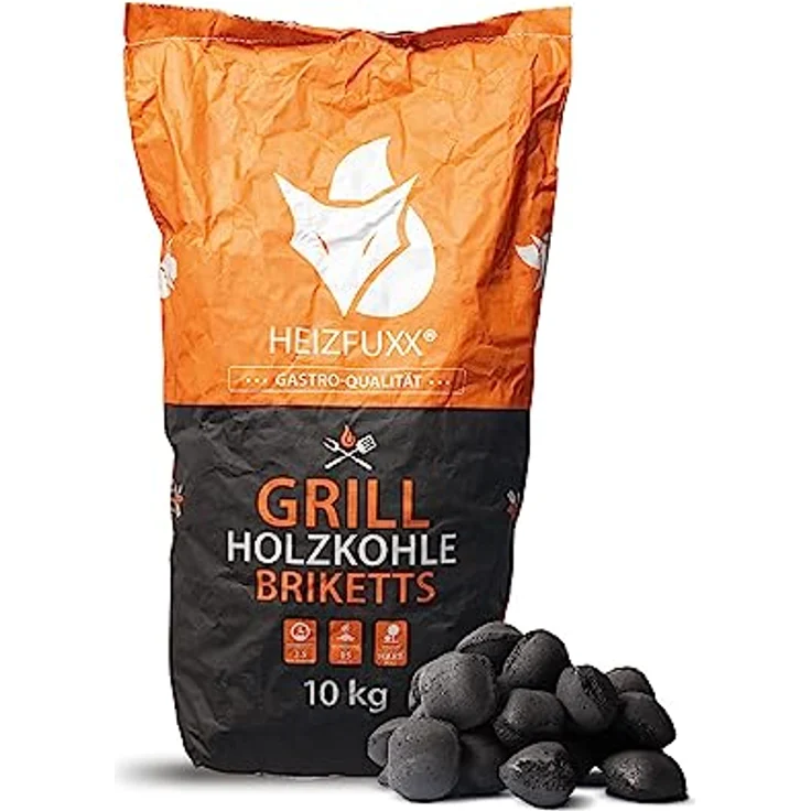 HEIZFUXX Grillholzkohlebriketts SGA1002, Premium Hartholz Kohle für BBQ und Smoker, 20kg (2x10kg), Schwarz/Natur, langanhaltende Glut, wenig Asche, umweltfreundlich – Bild 3