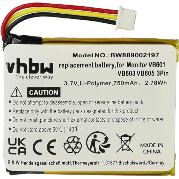 Vhbw Akku für TakTark Babyphone Babytalker, 750 mAh, 3,7 V Li-Polymer mit Kurzschluss- und Überhitzungsschutz – Bild 1