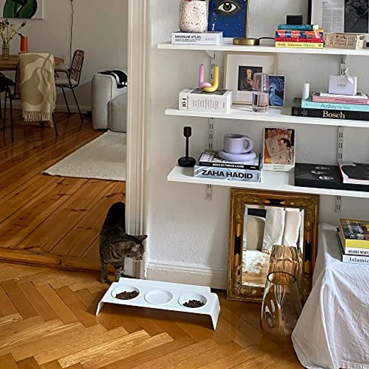 LucyBalu® Erhöhte 3er-Futterstation Katze | Ergonomischer Katzennapf erhöht | Erhöhter Futternapf für Katzen | Ergonomischer Fressnapf & Wassernapf für Katzen | Katzen 3er Napfset erhöht | Weiß – Bild 3