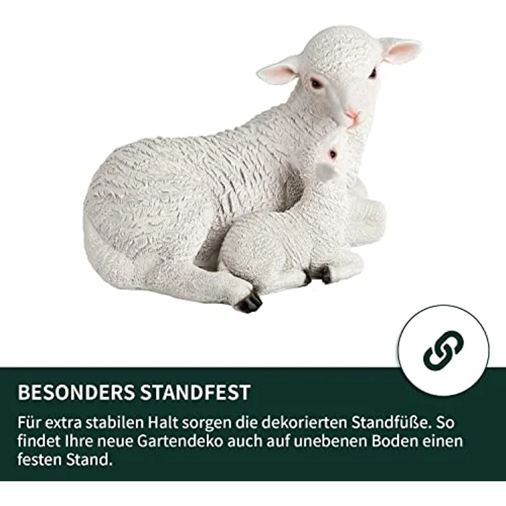 VERDOBA Schaf Deko mit Lamm, handbemalte Gartenfigur aus wetterfestem Kunstharz, 22,5 x 16 x 15 cm – Bild 5