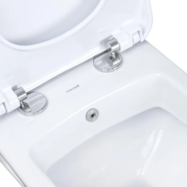 Creavit Tiefspül-WC CRV-TP325-0005-SET, spülrandloses Hänge-WC Set in Weiß mit Edelstahl Bidet und Soft-Close WC-Sitz – Bild 3