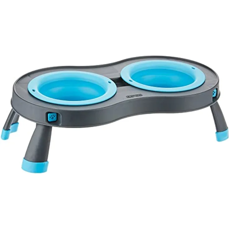 Dexas Popware for Pets Double Elevated Pet Feeder, Small, Gray/Blue