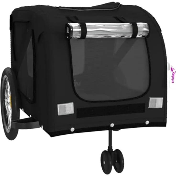 vidaXL Hunde-Transportbox Fahrradanhänger Schwarz Oxford-Gewebe und Eisen, max. 45 kg Tragfähigkeit – Bild 6
