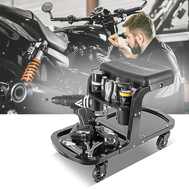 Stahlwerk Werkstatthocker WRS-135 ST, Werkstatt-Rollsitz bis 135 kg belastbar mit Dosenhaltern und Werkzeughalter, pulverbeschichtet – Bild 9