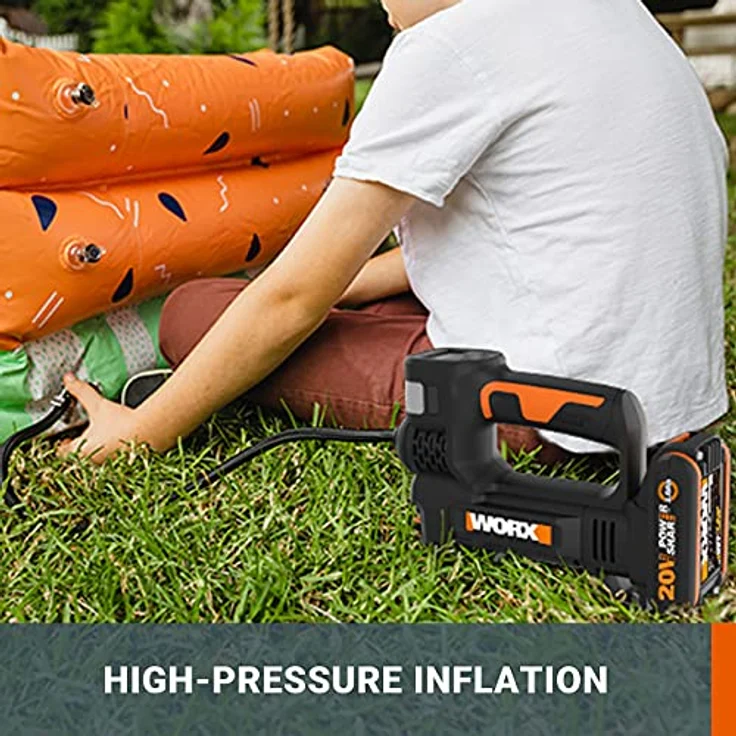 WORX - Luftkompressor und LED-Projektor, kabellos, 150 PSI – 20 V-2 Ah – WX092 (Lieferung mit Akku und Schnellladegerät, Lieferung mit Adapter für Fahrrad/Auto, Reifenaufpumpen in 2 min40s) – Bild 3