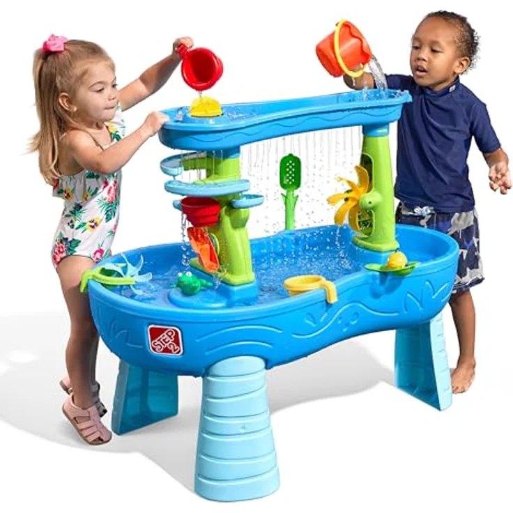 Step2 Double Showers Wasserspieltisch, großer Wassertisch mit 11-teiligem Zubehörset für Freunde, blau und grün – Bild 5