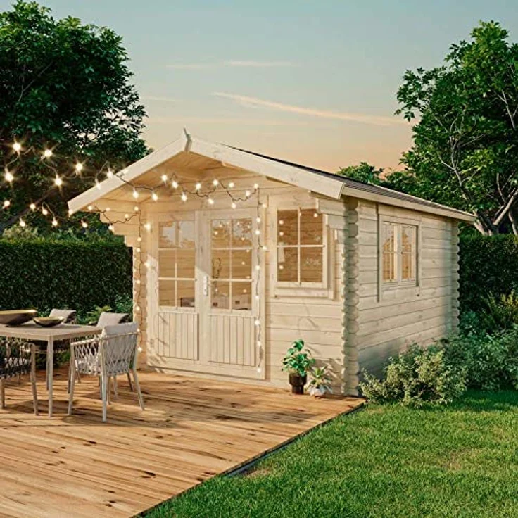 Gartenhaus Gabriel-34 mit Fußboden aus Holz, Gerätehaus 300x400, 10,07 m², 34 mm Wandstärke, Holzhaus in Blockbohlen-Bauweise inkl. Fenster, Doppelfenster und Leimholztür Naturbelassen - Preisvergleich – Bild 2