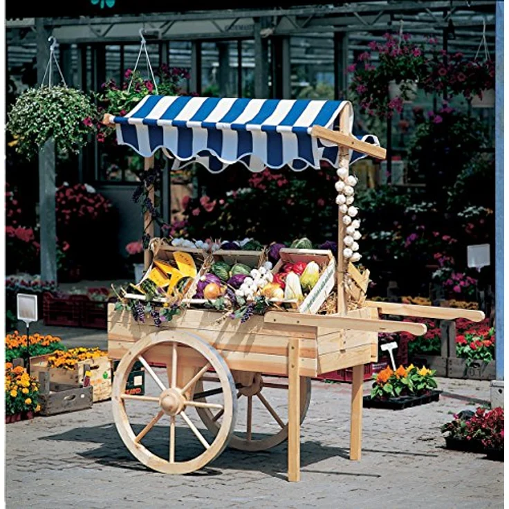 promadino Transportkarren Marktwagen, BxTxH: 173x82x80 cm, aus naturbelassenem Kiefernholz, ohne Baldachin, drehbare Speichenräder mit verzinkter Metallbereifung – Bild 2