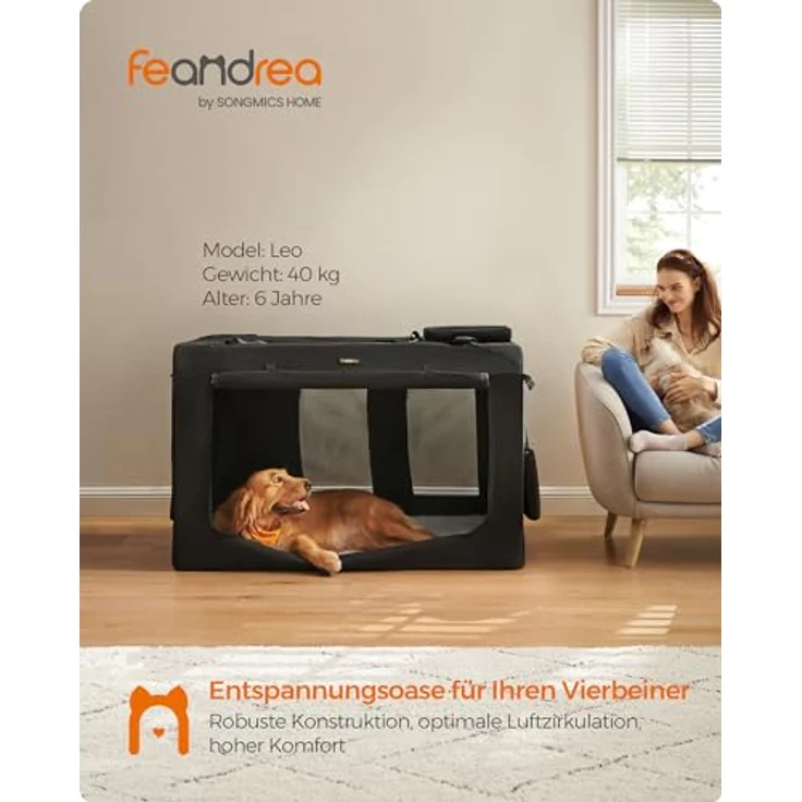 Feandrea Hundebox faltbar, Transportbox Hund, XXXXL, atmungsaktiv, schwarz – Bild 2