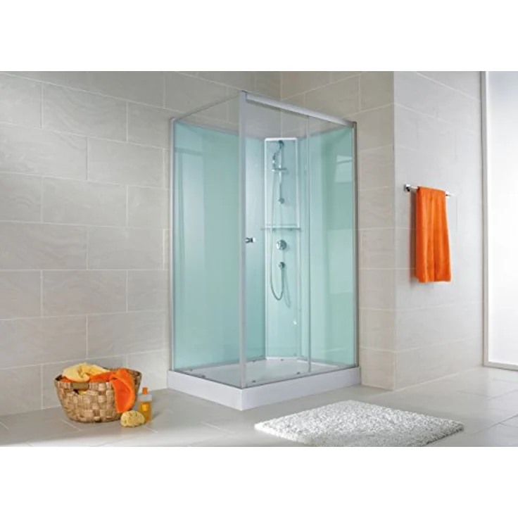 Schulte Fertigdusche Komplettdusche 120 x 80 cm Duschtempel Ibiza, 5 mm Sicherheits-Glas, Profile alu natur, Rückwände light-grün, Duschwanne weiß – Bild 2