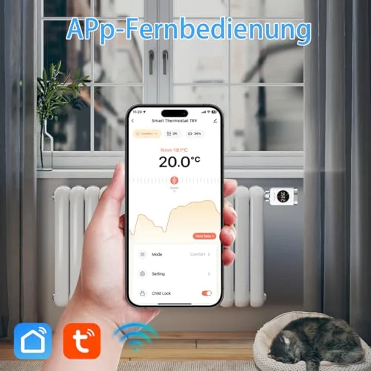 SALCAR TRV801W Heizkörperthermostat, Smart LCD WiFi Thermostat mit Sprachsteuerung für Amazon Alexa & Google Home, energieeffizient ohne Gateway, inklusive 6 Adapter und Batterien – Bild 3