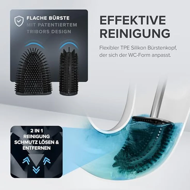 ovimar Toilettenbürste Omofyr | Silber | Silikon Klobürste | WC Bürste mit Belüftung | Edelstahl | abnehmbare Tropfschale | nur 6cm breit| stehend oder Wandbefestigung im Badezimmer – Bild 2