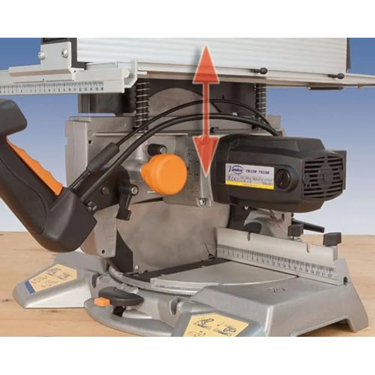 Virutex TM33W Tisch-Kappgehrungssäge, präzise und tragbare Maschine für Schnitte bis 200 x 45 mm, neigbar 0-45° und beidseitig schwenkbar, inkl. patentierter Motorbremse und Sicherheitssteuerung – Bild 6