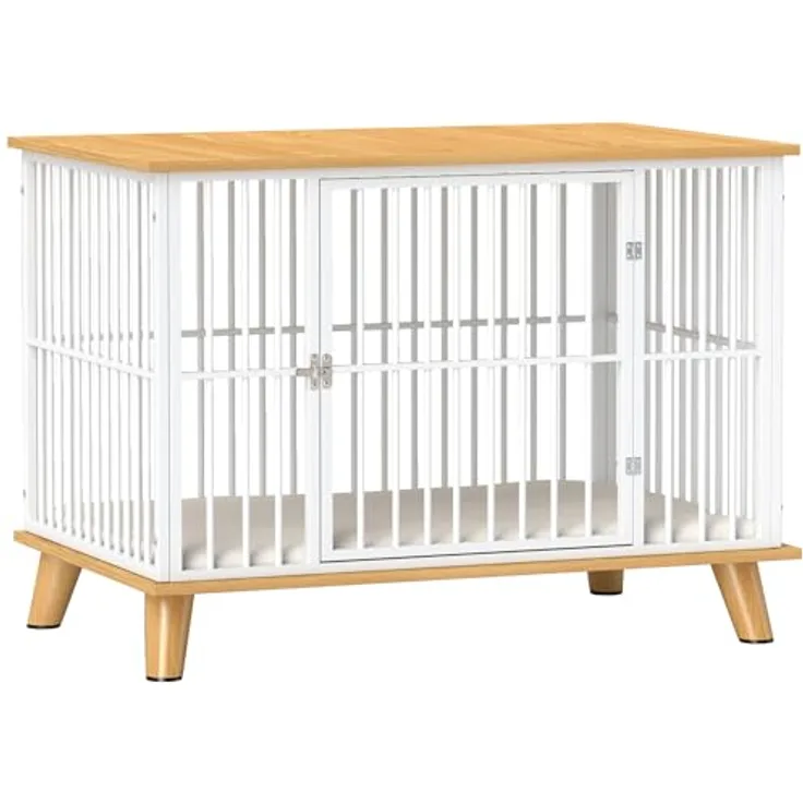 PawHut Hundekäfig für Zuhause, Abschließbar Hundehütte mit Kissen, Hundebox für mittelgroße Hunde unter 15 kg, Eiche, 86 x 60 x 70 cm