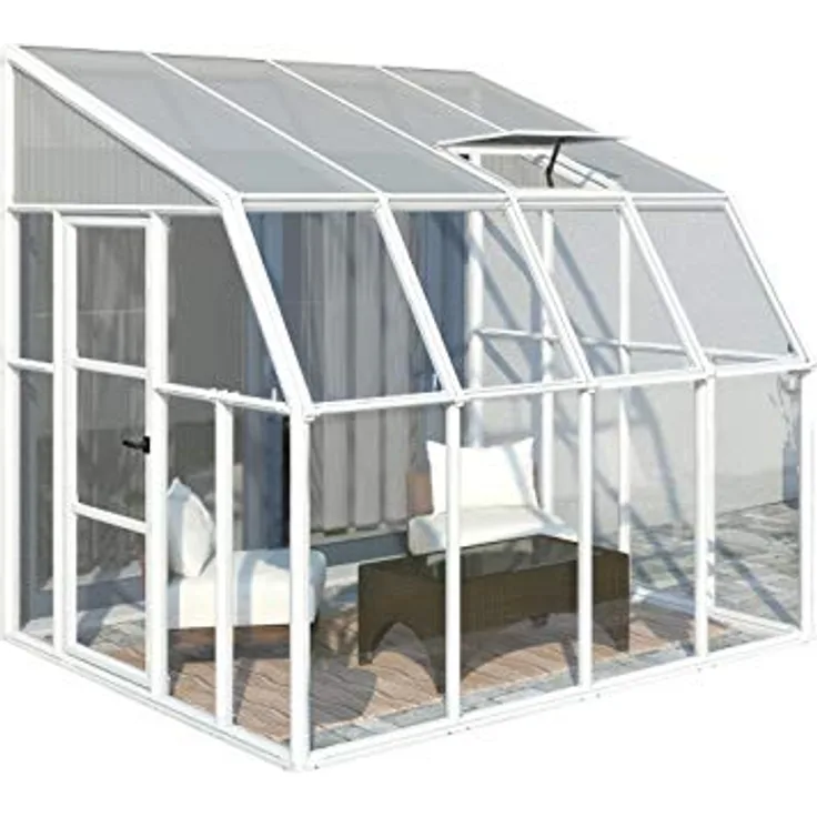Palram - Canopia Gewächshaus Sun Room, BxTxH: 257 x 260 x 266 cm, BxLxH: 58 x 120 x 266 cm, 3 mm Wandstärke, lebenslang widerstandsfähige Wandpaneele, Alu Wintergarten Polycarbonat 2.6x2.6m, weiß