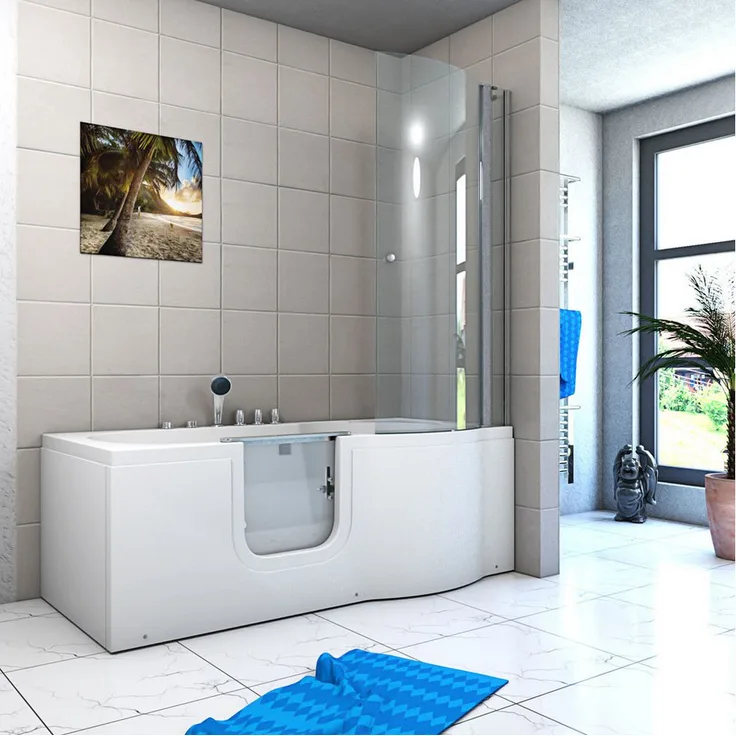 AcquaVapore Komplettdusche Seniorendusche und Sitzwanne mit Tür S12D-TH-AIR-L 170x85cm, Sicherheitsglas ESG, inkl. Duschwanne, Integrierte Massagedüsen, Whirlpool